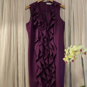 Calvin Klein |Ruffle Front Split-Neck Sheath Dress